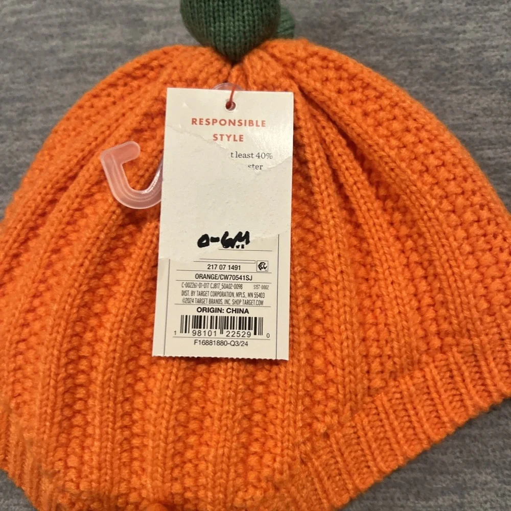 Cat & Jack Baby‎ Halloween Pumpkin Hat Stretch & Spider Web Hair Clips Bows New